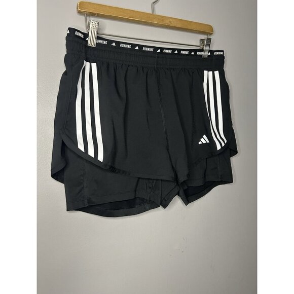 Adidas Own The Run 2-in-1 Shorts Women’s Size Large Lined Black With Reflectors - Picture 3 of 12